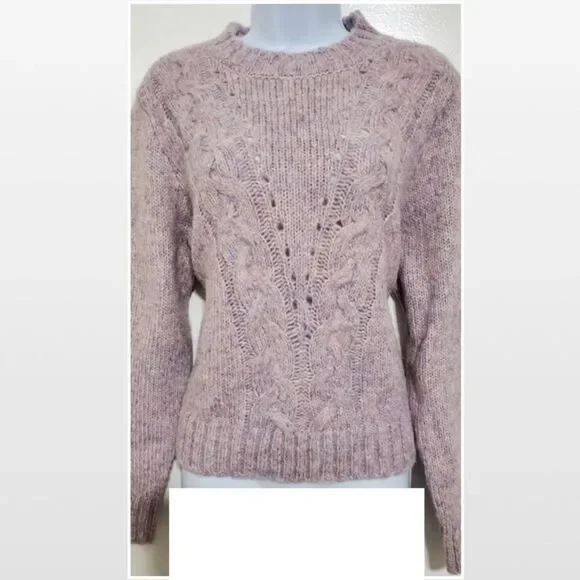 New Purple & Pink Cable Chunky Knit Cropped Pullover Sweater - Picture 3 of 16